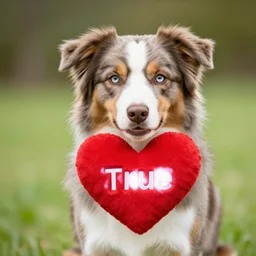 australian shepherd holding a heart which shows you that his love will always be true