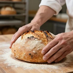 close up of walter white baking bread at a bakery, high quality photography