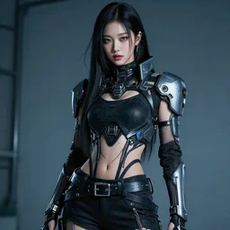 hoyeon jung wearing cyberpunk intricate streetwear, beautiful, seductive detailed portrait, intricate complexity, by conrad roset and nicola samuri, 4 k, beautiful, cinematic dramatic atmosphere, sharp focus