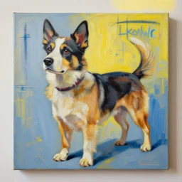 a beautiful painting a super cool dog, by jean michel basquiat painting, lumion render