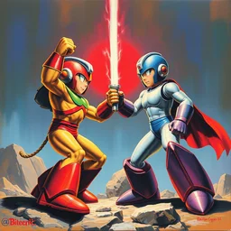 1 9 7 9 retro box art nes. commodore 6 4. doomguy vs megaman. artgerm. coherent. keith parkinson. oil on canvas