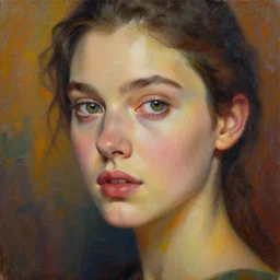 an oil painting of a beautiful woman with beautiful face with piercing eyes and lips with a colorful background, cinematic lighting, establishing shot