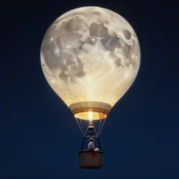 a huge hyperrealistic detailed, glowing 3 d scene of a moon hot air balloon tied to a woman, in a night sky, realistic painting by kuvshinov and bilibin, karol back, barclay shaw