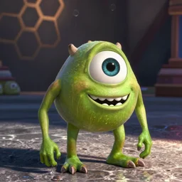 Mike Wazowski covered in water caustics