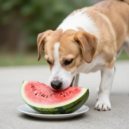 a dog eating a watermelon