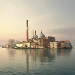 industrial architecture by canaletto, nature lake lightpaint at dawn, archdaily, wallpaper, highly detailed, trending on artstation.