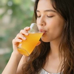 bebendo um suquinho de laranja