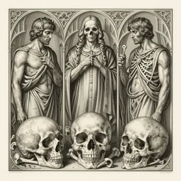 memento mori by amano, augustus pugin, and cameron gray, detailed realistic etching, gothic, skulls, bones, art nouveau, neogothic, ornate art nouveau botanicals