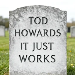 tod howards grave with it just works written on it