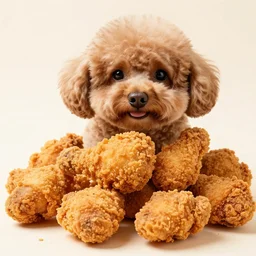 A poodle made out of delicious crispy fried chicken, high resolution photo