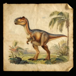 a scan of an ancient piece of art on parchment depicting a still of the movie the land before time
