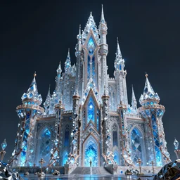 beautiful concept art of a high fantasy castle by alan lee made of diamond filled with copper veins, blue translucent resin, bioluminescent, ultra realistic, ultra detailed, masterpiece by mc escher and hr giger, 8 k octane render, ambient diffusion, subsurface scattering, trending on artstation, cgstudio