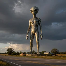 roadside attraction of a giant statue of an alien in kansas