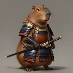 anthropomorphic capybara samurai, wearing samurai armor with a katana, highly detailed, digital painting, artstation, concept art, smooth, sharp focus, illustration, art by artgerm and greg rutkowski and alphonse mucha