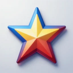 custom logo in the shape of a tri-star, highly detailed, 4k, sharp focus, gradient, depth of field, blue, yellow, red, artstation, cgsociety, octane render,