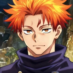 a anime portrait of a man with flaming hair, close up, jujutsu kaisen!! finely detailed features, sharp focus, perfect art, scenic background, intricate, anime, illustration, artstation, trending on pixiv fanbox, painted by studio ghibli, yoji shinkawa, mappa