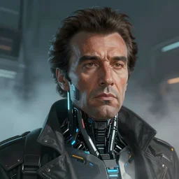 ultra realistic medium shot of a cyborg with face of danny de vito, cyberpunk, sci - fi, kodak, faces, colour led, soft light, volumetric lighting, fog, rays, night, intricate detailed, digital painting, concept art, smooth, sharp focus, illustration, art by artgerm and greg rutkowski and alphonse mucha