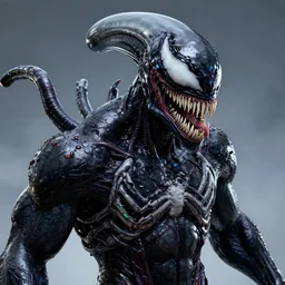 portrait of venom - xenomorph - hybrid, intricate artwork, concept art, octane render, deviantart, cinematic, key art, hyperrealism, iridescent accents, portrait photograph, nikon 3 5 mm, photograph by greg rutkowski