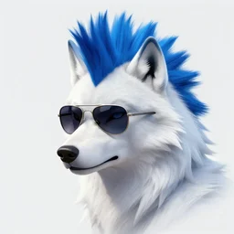A White Wolf, blue mohawk hairstyle, aviator sunglasses, synthwave style, artstation, digital art, very detailed