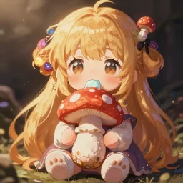 cute fumo plush of a girl who ate a psychedelic mushroom, anime girl