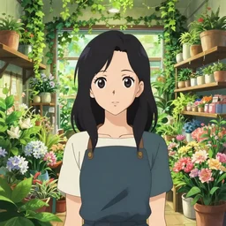 anime portrait of a woman in a florist's store interior with lush overgrowth, ivy, foliage, flowers, cute face by ilya kuvshinov, kyoani, artgerm, krenz cushart, wlop, hiroaki samura, yoshinari yoh, james jean, katsuhiro otomo, loish, cel shaded, anime poster