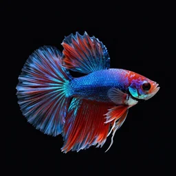 a beautiful richly colored beta fish on a black background.