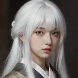 Portrait of a japanese princess young lady, with white hair and bangs!!!! digital painting, artstation, concept art, Sergey Kolesov , Breathtaking, 8k resolution, extremely detailed, beautiful, establishing shot, artistic, hyperrealistic, octane render, cinematic lighting, dramatic lighting, masterpiece, light brazen, extremely detailed and beautiful face