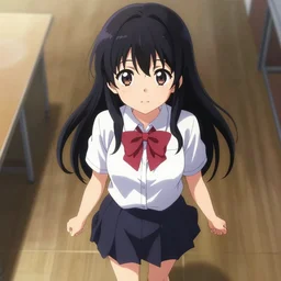 beautiful anime high - school girl, high detail of the face, full body, 1 / 4 hasui kawase