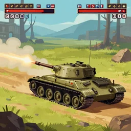 a tank fighting a war, vector video game