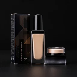 sophisticated high-fashion cosmetic packaging on a black background, product shot, studio lighting