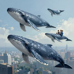 whales in the sky above the city, digital art, intricate, elegant, digital painting, concept art, smooth, sharp focus, illustration, by Ruan Jia and Mandy Jurgens and Artgerm and William-Adolphe Bouguerea