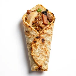 japanese shawarma, high detail macro photography, isolated on a pure white background, centered, entire object in frame, sharp focus, soft studio lighting