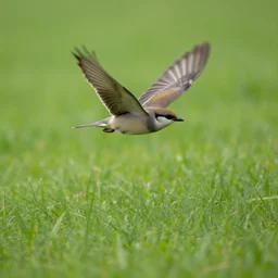 a bird flying above a grass with motion blur effect