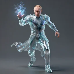 a portrait of putin magician in glass armor releasing spell, full height, moving forward, concept art, trending on artstation, highly detailed, intricate, sharp focus, digital art, 8 k