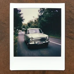 an ugly old car driving in a narrow road, award winning photo, 4 k, photolab, polaroid photo