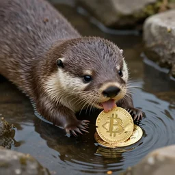 otter eating bitcoin in sewage water, 4 k