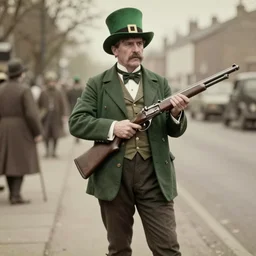 leprechaun in the ira, historical photograph, restored, gun, irish, terrorism