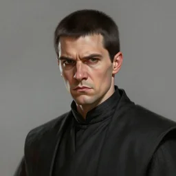 portrait of a man by greg rutkowski, slav features, straight jaw, short black quiff hair, wearing black robes, angry but resigned attitude, star wars expanded universe, he is about 3 0 years old, highly detailed portrait, digital painting, artstation, concept art, smooth, sharp foccus ilustration, artstation hq