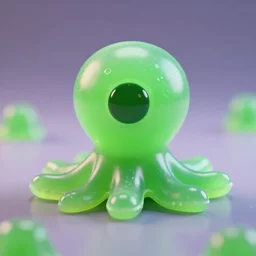 cute green jello alien, one eyed, octopus like, octane render, depth of field, refraction, caustics