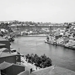 view of Porto bridges, black and white, f0.95