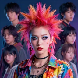 female portrait, big punk, vibrant colors, ( ( ( koi colors ) ) ), octane render, jesper ejsing, james jean, justin gerard, tomasz alen kopera, cgsociety, fenghua zhong, makoto shinkai, highly detailed, rim light, art, cinematic lighting, very coherent, hyper realism, 8 k