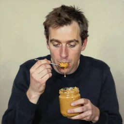 man enjoying his peanut butter. painted by francis bacon