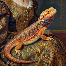 the royal bearded dragon by greg hildebrant lisa frank fancy rococo baroque regal oil painting high quality award winning clothed in fancy garb