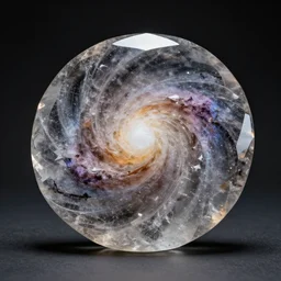 abstract carved crystal sculpture of a galaxy