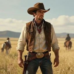 a last stand of a cowboy, DeviantArt, art station, illustration, highly detailed, artwork, cinematic, hyper realistic