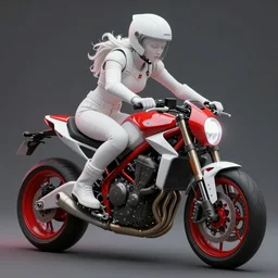 albino maiko riding a hardcore motorbike, fluent composition,, red and white, concept art, ambient light, 4 k, intricate details, highly professionally detailed, cgsociety, highly detailed -