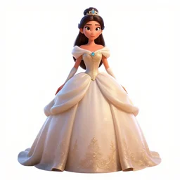 fierce princess in ball gown, stylized pixar-style 3d render, full body, standing, isolated on a pure white background, centered, whole figure in frame, sharp focus, studio lighting