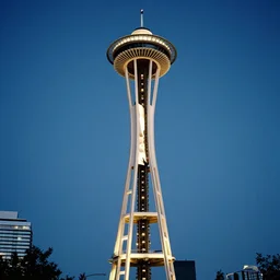 vivid and beautiful aroura in essence of virgin mary radiating above space needle centered big sky film long exposure fuji wide angle national geographic