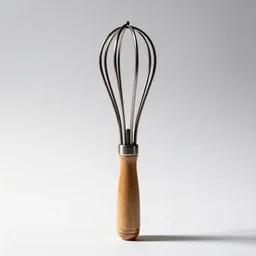 handcrafted whisk, professional product shot, isolated on a pure white background, centered, entire object in frame, sharp focus, soft studio lighting