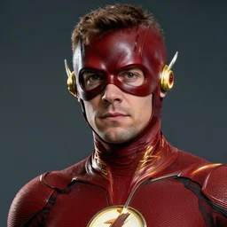 what if lucas till played the flash, character photography, portrait, hyper realistic, photorealistic, detailed, realistic, hyperrealistic, award winning photography, photograph